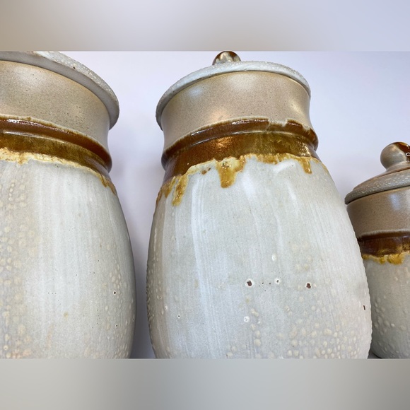 VTG 1970s Pottery Canister Set Tundra Lava Glaze Laurentian Quebec MCM Handmade - Picture 11 of 12